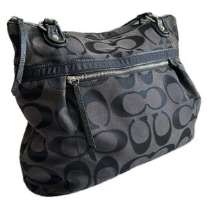 Coach Poppy Signature Sateen Glam Tote Bag Metallic Trim